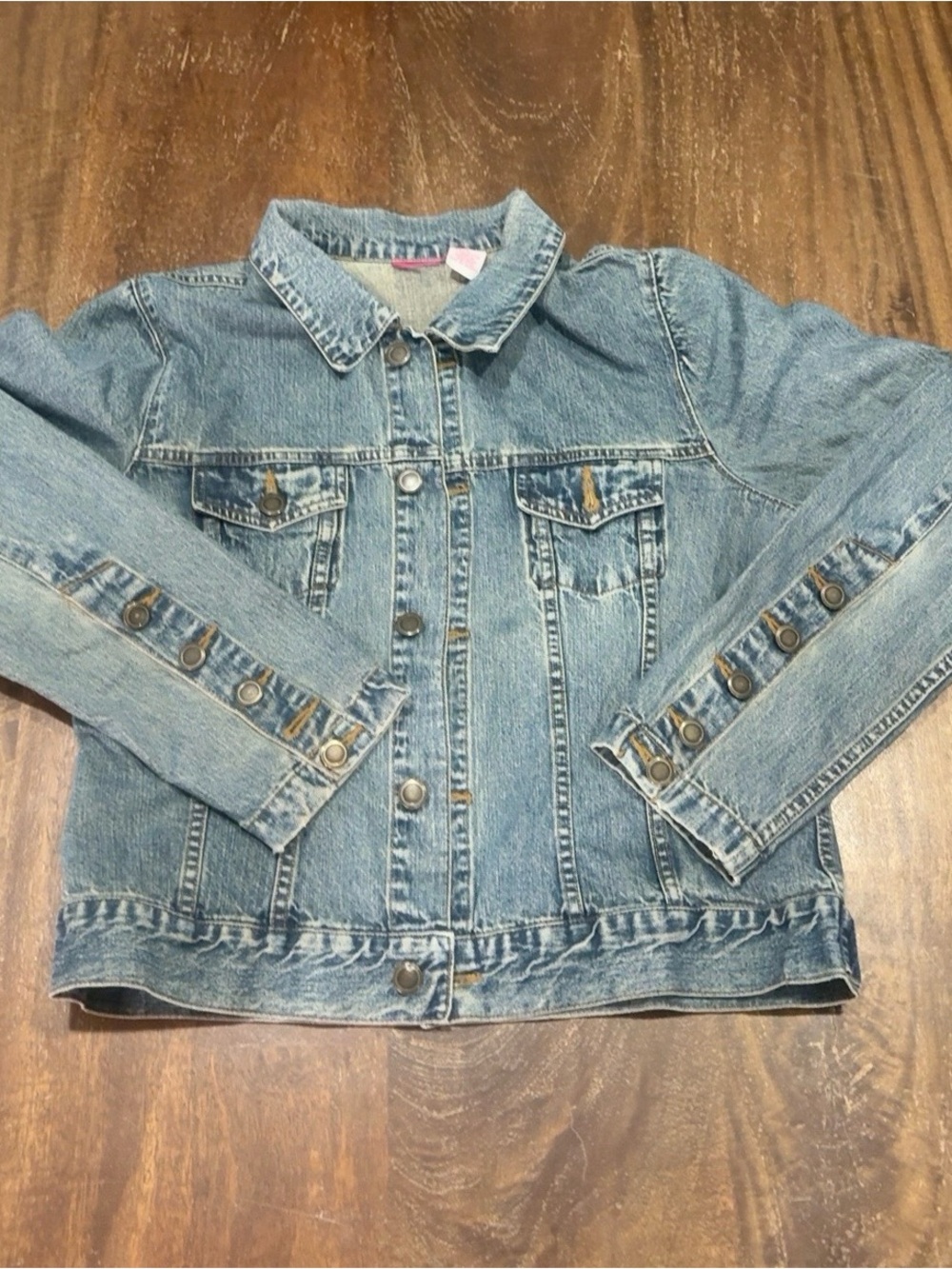 Vintage Style Denim Trucker Jacket Large Button Cuffs lightweight